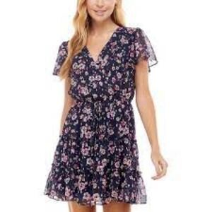 CITY STUDIO JUNIORS TIERED FLORAL PRINT MINI DRESS SIZE LARGE